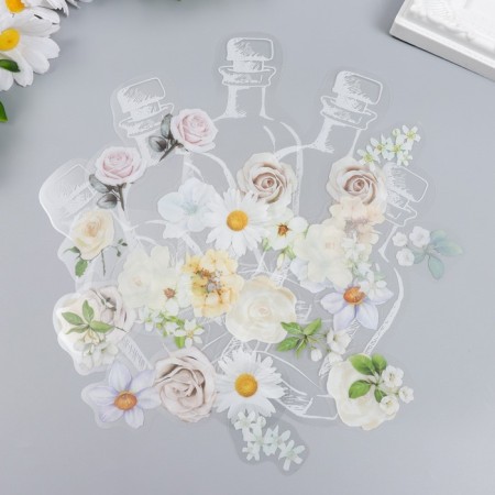 Stickers for creativity "White flowers in a bottle" set of 35 pcs 14x6.7 cm