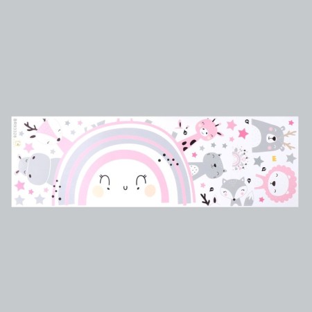 Sticker Plastic Interior color "Cute beasts on the rainbow" gray-pink 30x90 cm-1