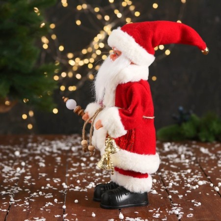Santa Claus "with bells and with a flashlight on the staff" 30 cm, moves, red-white-3