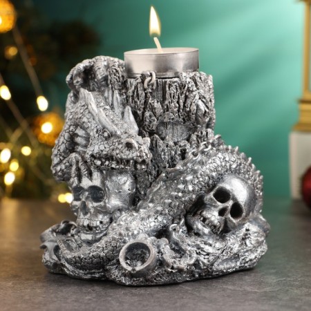 Skull "Skull with a snake" 11x11x11cm, silver