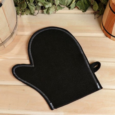 Set for baths and saunas 5 in 1 (bag, hat, mittens, rug, washcloth), black-6