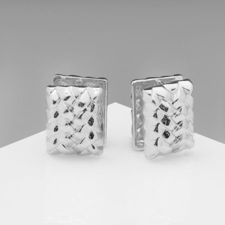 Earrings Metal "Chord" wicker, rectangle, silver color