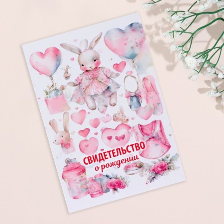 Folder for the birth certificate "Bunny" Pink Tone, A5