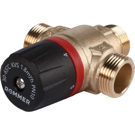 Thermostatic valve Rommer RVM-1121-186520, mixing, 3/4 ", HP, 30-65 ° C, KV 1.8-3