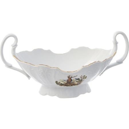 A dish on a cake leg with 2 bernadotte handles, decor "Hunting Stories", 27 cm