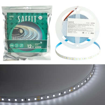 SAFFIT LED strip, 5 m, SMD2835, 120 LED/m, 9.6 W/m, 12V, glow cold white