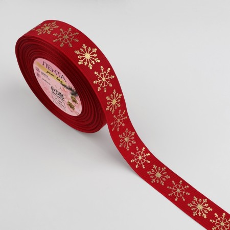 Republic tape with embossing "Snowflakes", 25 mm, 23 ± 1 m, red color/gold No. 1133-3