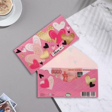 Конверт для денег "Love" розовый фон, 17х8 см