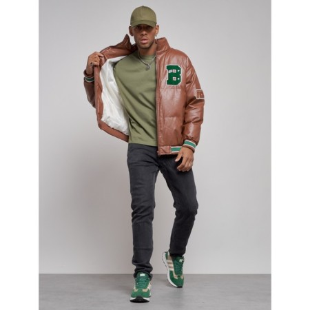 Eco -leather jacket men, size 54, brown color-9