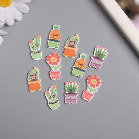 Decor for creativity tree "Funny plants in pots" set of 10 pcs 2.7x1.5 cm