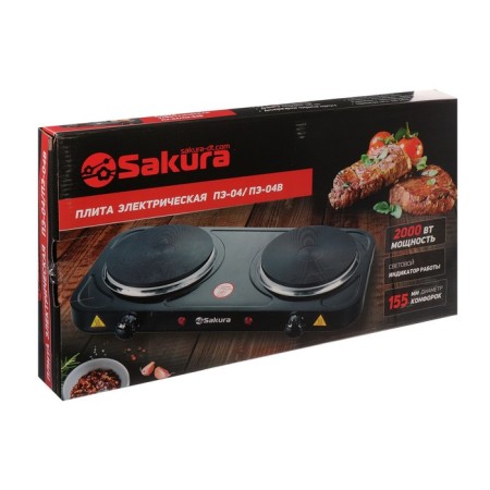 Electric tile Sakura PE-04V, 2000 watts, 2 burners, black-4