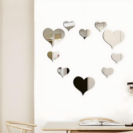 Interior stickers "hearts", mirror, decor on the wall, set 10 pcs, 14 x 15, 9 x 10 cm-2