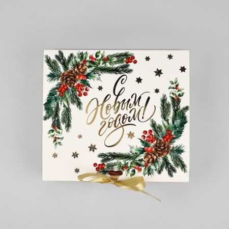 Box a gift New Year's folding "New Year's watercolor", embossing, 20 x 18 x 5 cm, New Year-2