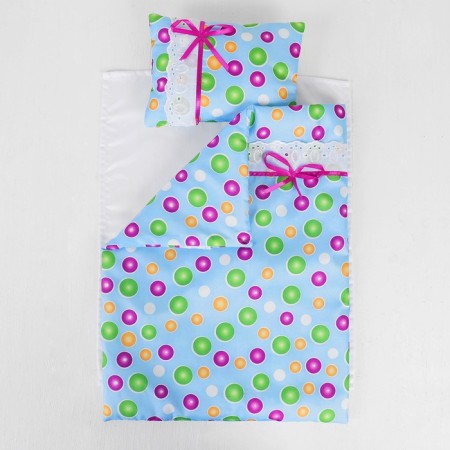 Bed linen for dolls "Peas on Blue", sheet, blanket, pillow-2