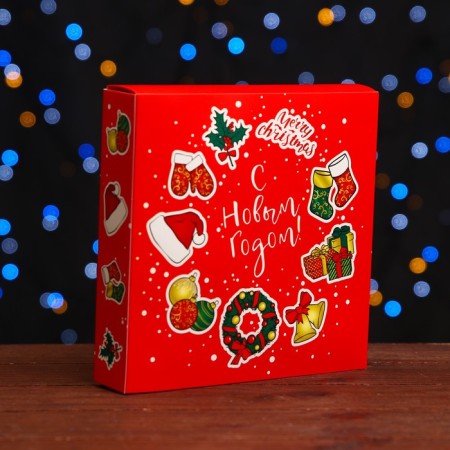 Box for sweets, 8 sweets and chocolate, 17.7 x 17.7 x 3.8 cm "Christmas tree toys"-1