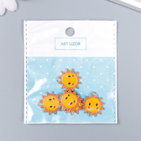Decor for creativity metal, enamel "Funny Sun" yellow-orange 2.2x2 cm-3