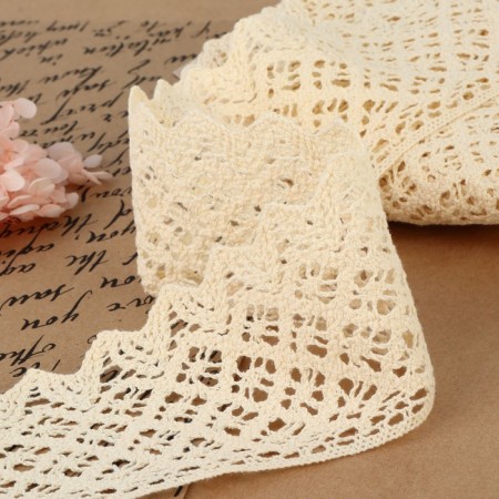 Knitted lace, 80 mm × 10 ± 1 m, beige color