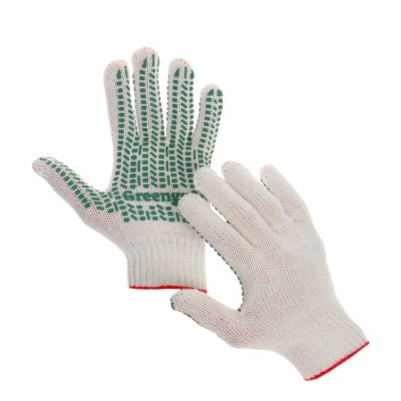 Workers, x/b gloves, knitting grade 7, 4 threads, size 9, with PVC dots, white