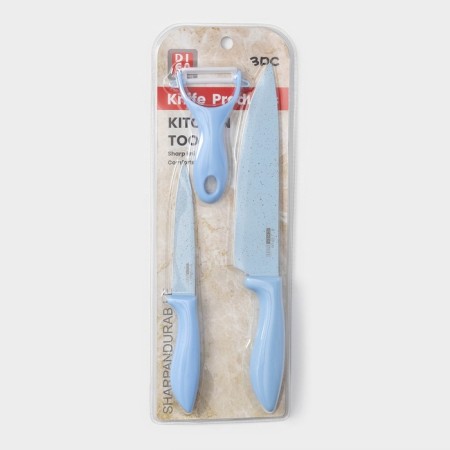 A set of kitchen utensils "Claud", 3 objects: 2 knives, vegetable cleaning of ceramics, blue color-6