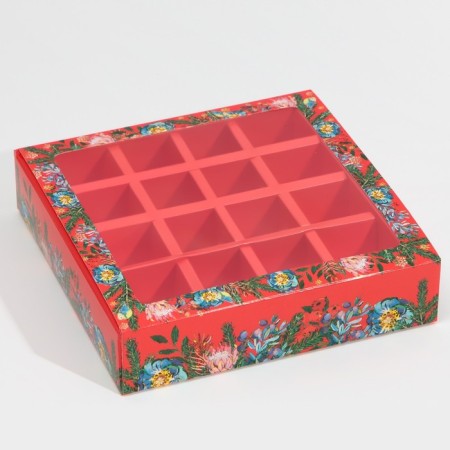 Box for 16 sweets with “Bright New Year” cells 17.7 x 17.7 x 3.8 cm, New Year-1