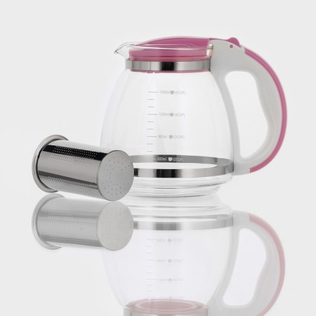 Glass teapot, 1.5 l, with metal sieve, color mix-5