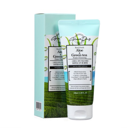 Grace day face foam, refreshing and cleansing, with aloe and green tea, 100 ml