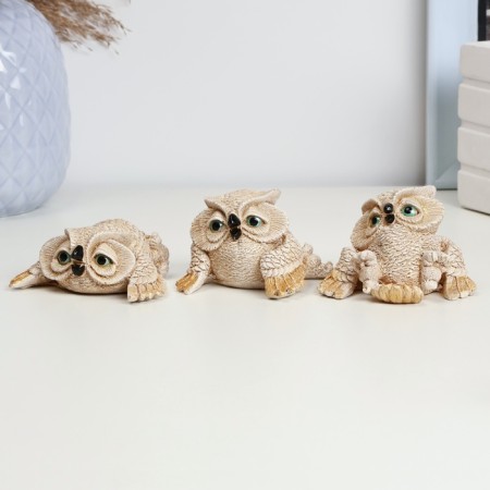 Set of figures "three owls" beige, 5cm-1