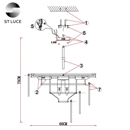 Ceiling Ceiling ST LUCE. SL1230.102.08. Stabia. 8x60 W, E14, 60x60x75 cm, Nickel color-6