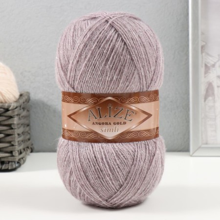 Yarn "Angora Gold Simli" 75% acrylic, 20% wool, 5% metallic 500m/100g (163 Gray rose)