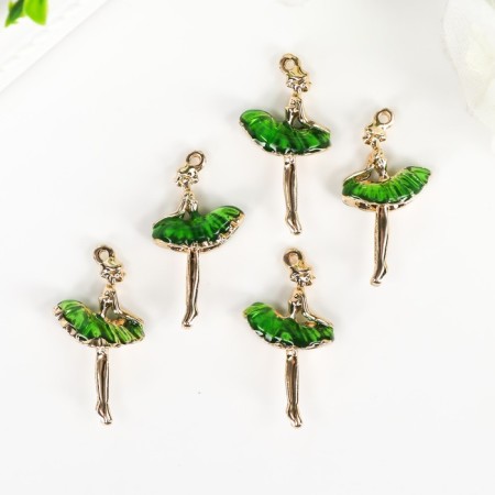 Decor for creativity metal, enamel "Ballerina in a green pack" 2.8x1.5 cm