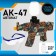 AK-47 automatic machine, shoots with gel bullets, with a battery of 7.4 V