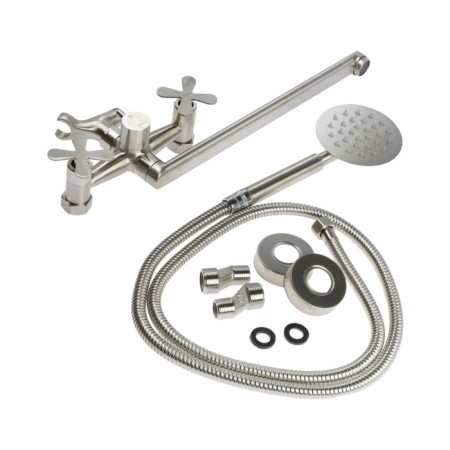 Bath mixer Zein Z3731, two -wound, pour 33 cm, watering can, hose, satin-5