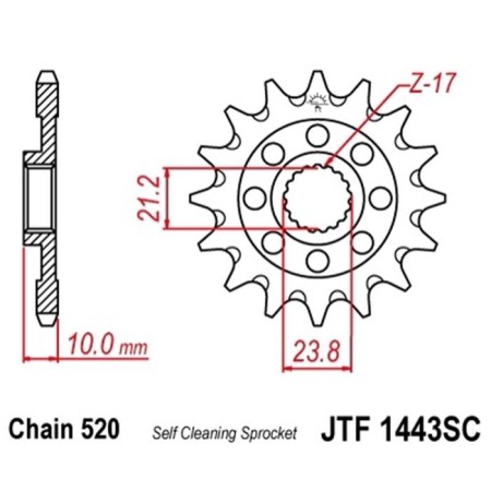 Leading star JTF1443-14SC, F1443-14SC, JT SPROCKETS, Chain 520, 14 teeth