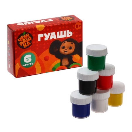 Gouache 6 colors of 17.5 ml of multi-bullets "Cheburashka", cardboard box
