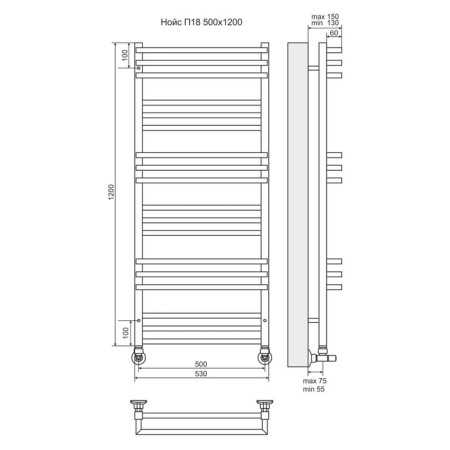 Water towel Terminus "Neus" P18, 500x1200 mm, chrome-2