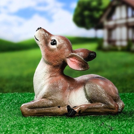 Garden figure "lying deer" from gypsum good souvenirs, 24 cm, medium, brown-7