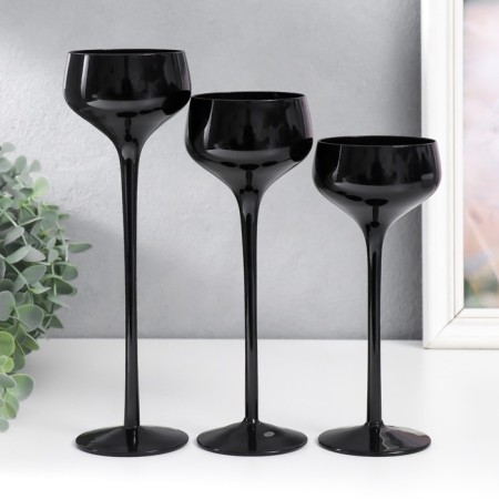 Glass "Glass" Crimean "Black set 3 pcs H- 20, 23, 26x12x12 cm-2