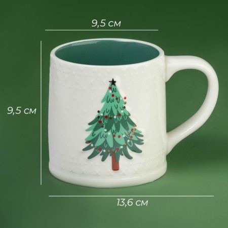 New Year's mug of the share "Christmas tree", 13.6 × 9.5 × 9.5 cm, 480 ml, white color-1
