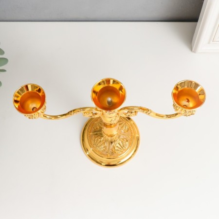 Summary Metal for 3 candles "Carved leaf" Color gold 18x20.5x8.5 cm-4