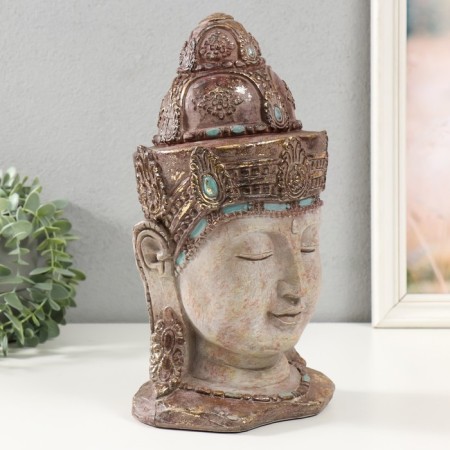 Souvenir Polystone Bust "Buddha's head in the headdress" Sand 13.5x15x31 cm-1