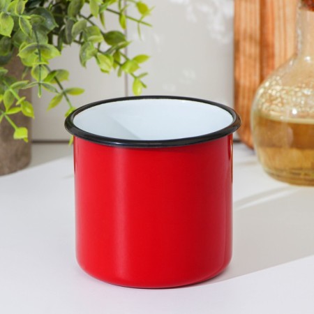 Enameled mug, 400 ml, red color-2