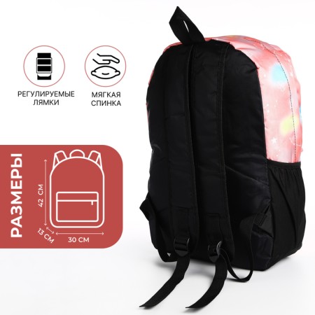 A backpack with a zipper, 3 outer pockets, pink color-1