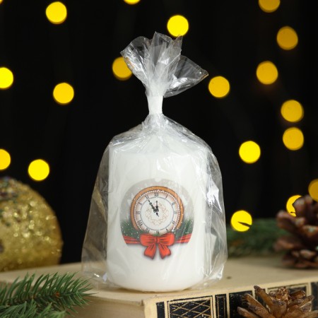 Candle column with a drawing "New Year's motifs" 50*80 mm, watch-2