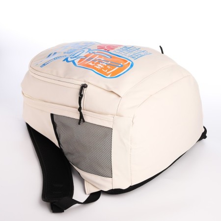 Young backpack from textiles on lightning, 3 pockets, beige color-4