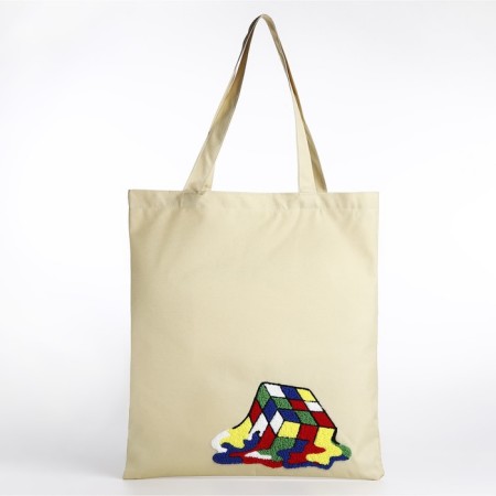 Textile choper with embroidery "Cube", 40x35 cm, beige color-6