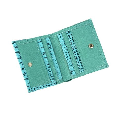 P915 Wallet on the button, a map for maps (6)/coins/bill, turquoise color 11.2x9.5x1.5cm-1