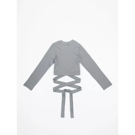 TOP for a girl with long sleeves on Generation ties, height 140 cm, color gray-5