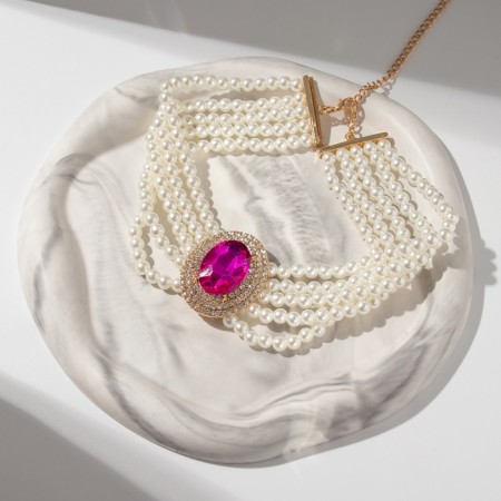 Choker-Coker "luxury" pearl, pink in gold, 30.5 cm-3