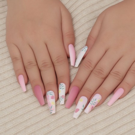 Follow nails "Tender abstraction", 12 pcs, with adhesive plates, ballerina form, multi -colored-8