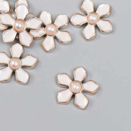 Decor for creativity plastic "Flower with pearl" white, gold 0.3x1.8x1.8 cm